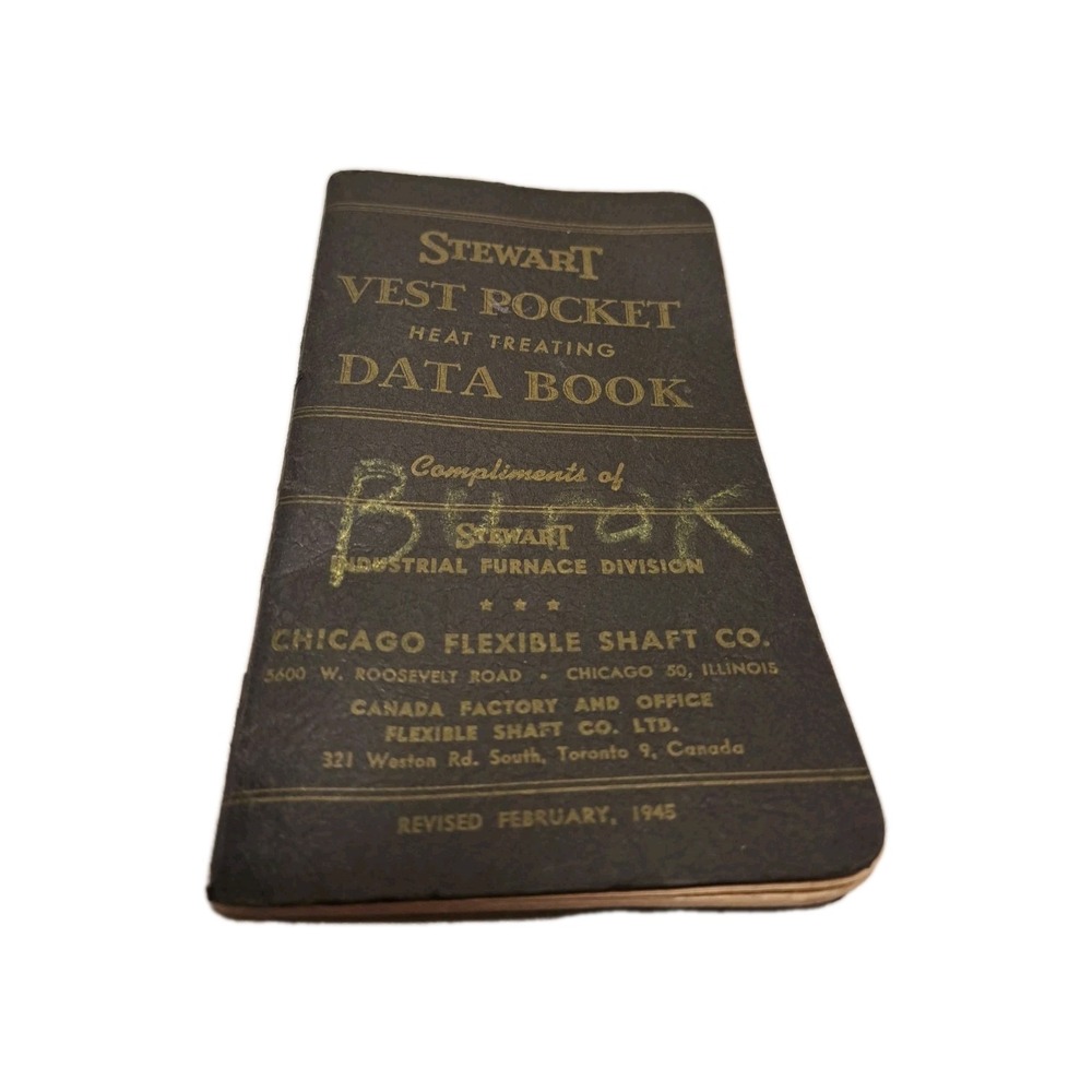 Vtg 1946 Stewart Vest Pocket Heat Treating Data Book Industrial Furnace Division
